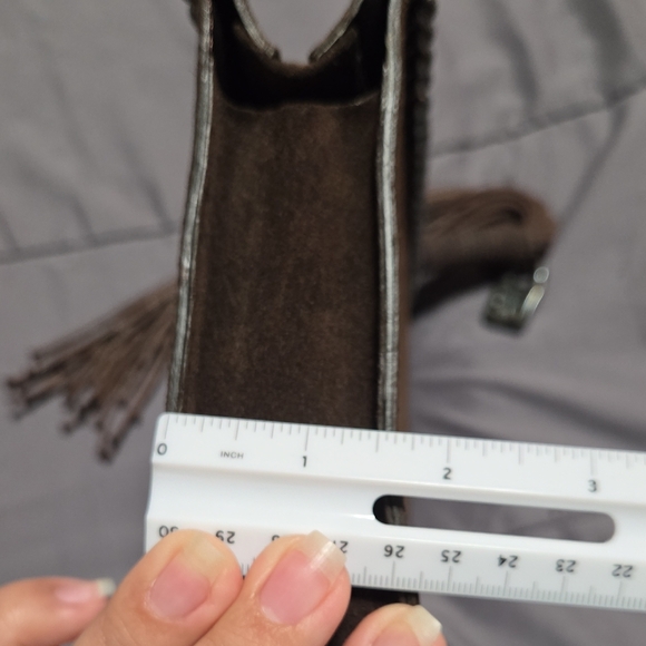 UNO de 50 Brown Vintage Suede Leather Clutch with Tassel and Beaded Trim